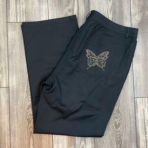 St. John Sport Black Pants Butterfly Embellished Pants | Size 16